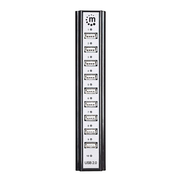 MANHATTAN Hub USB 2.0 de escritorio de 10 puertos con adaptador AC