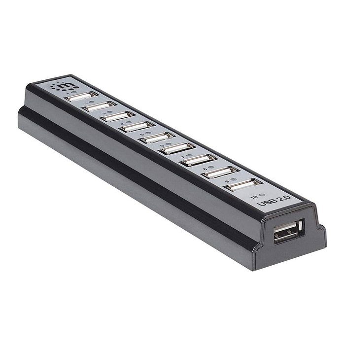 MANHATTAN Hub USB 2.0 de escritorio de 10 puertos con adaptador AC