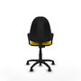 Silla de oficina Aýna con mecanismo Contacto permanente básico tapizada con Tela color Amarillo. Equipada con Base poliamida negra, Brazos fijos y Ruedas de nailon 50 mm