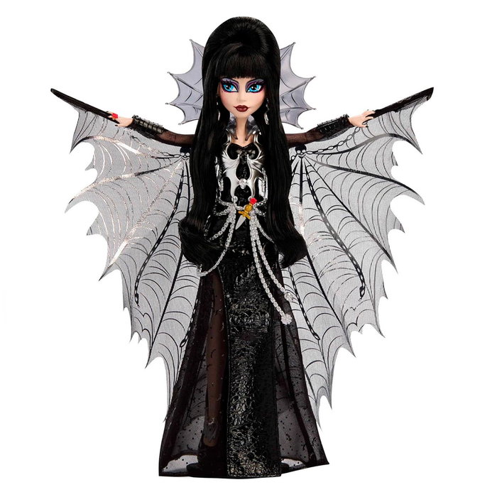 Monster High Muñeca Skullector Elvira Hyv99 Mattel icónica presentadora reina de las tinieblas con vestido gótico y capa de murciélago Monster High Muñeca Skullector Elvira Hyv99 Mattel icónica presentadora reina de las tinieblas con vestido gótico y capa de murciélago