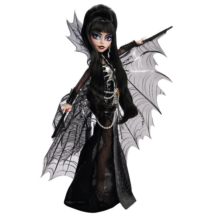 Monster High Muñeca Skullector Elvira Hyv99 Mattel icónica presentadora reina de las tinieblas con vestido gótico y capa de murciélago Monster High Muñeca Skullector Elvira Hyv99 Mattel icónica presentadora reina de las tinieblas con vestido gótico y capa de murciélago