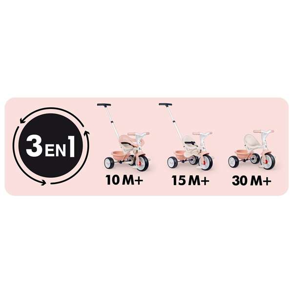 Smoby Triciclo Be Move Confort Rosa para niños +1 año, 68x52x89 cm