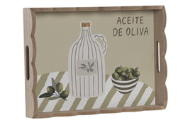 DKD Home Decor Bandeja MDF Verde Aceite de Oliva 35x25x5 cm