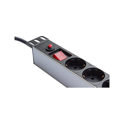 GoodConnections GC-N0087 Regleta de Alimentación (PDU) 19" 8 Salidas AC Tipo F con Interruptor, Cable 1.8m, Aluminio Negro/Plata