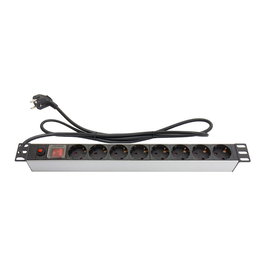 GoodConnections GC-N0087 Regleta de Alimentación (PDU) 19" 8 Salidas AC Tipo F con Interruptor, Cable 1.8m, Aluminio Negro/Plata