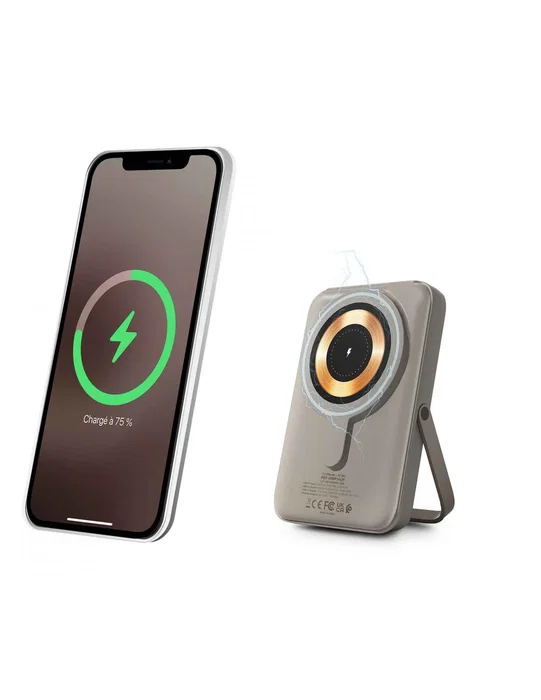 Urban Factory Powerbank Cargador Inalámbrico MagSafe Magnetico 10000 mAh Carga Rápida 22.5W Puerto USB-C Pantalla LCD Color Arena