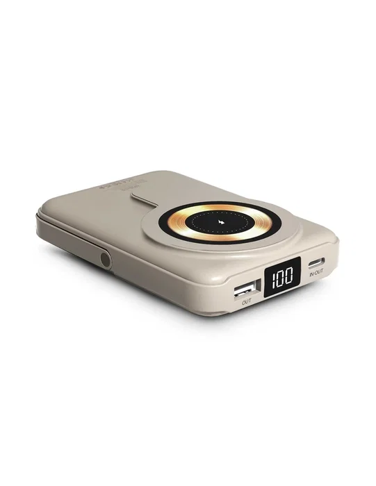 Urban Factory Powerbank Cargador Inalámbrico MagSafe Magnetico 10000 mAh Carga Rápida 22.5W Puerto USB-C Pantalla LCD Color Arena