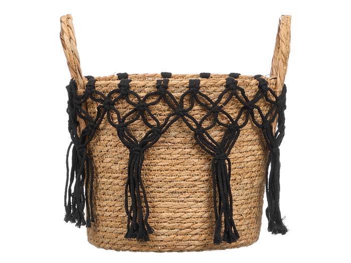 Giftdecor Macetero Colgante Macramé Negro Grande 28x32x28 cm (Set de 6)