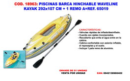 BARCA Piscina Hinchable Waveline Kayak 292x107 cm con Remo