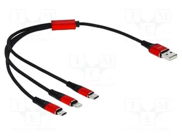 DeLOCK Cable de carga USB 3 en 1 Tipo-A a Lightning/Micro USB/USB Type-C 30 cm Negro/Rojo