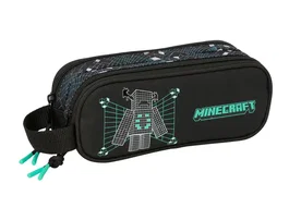 Safta Bolso Escolar Portatodo Doble, Colección Minecraft Screen, Estuche con 2 Cremalleras, Dimensiones 80x210x60 mm