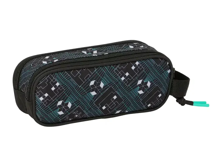 Safta Bolso Escolar Portatodo Doble, Colección Minecraft Screen, Estuche con 2 Cremalleras, Dimensiones 80x210x60 mm