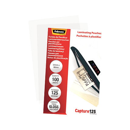 Fellowes Fundas para plastificar brillo 125 micras 54x86 mm, pack 100