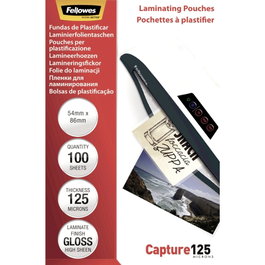 Fellowes Fundas de Plastificar Brillo 125 Micras 54x86 mm, Pack 100