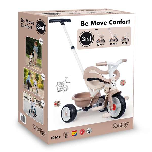 Smoby Be Move Confort Triciclo Infantil, Color Beige, Dimensiones 68x52x89 cm
