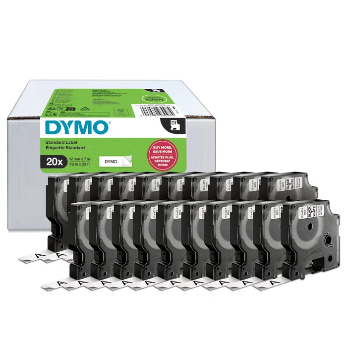 DYMO Etiquetas 2231632 - Cinta Original D1 para LabelManager, 9 mm x 7 m, Blanco, Paquete Económico de 10 Rollos
