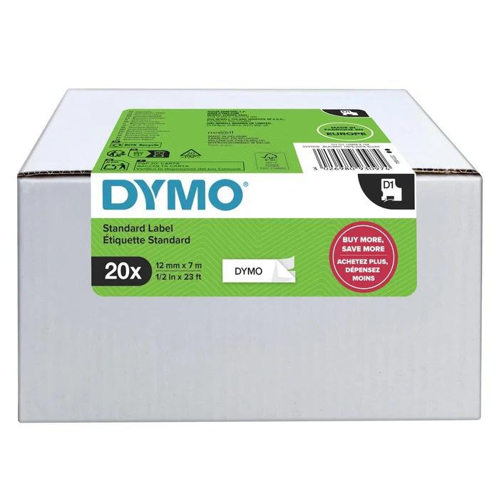 Dymo Cinta LM D1 Negro sobre Blanco 12mm x 7m (Pack de 20) Dymo Cinta LM D1 Negro sobre Blanco 12mm x 7m (Pack de 20)