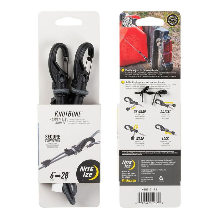 Nite Ize Knotbone - Pulpo Ajustable de Seguridad 15-71 cm con Cierre, Cuerda Elástica y Mosquetones para Sujeción de Carga