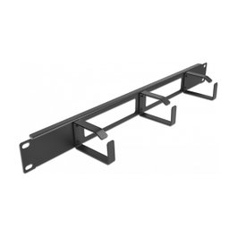 DeLOCK Panel de gestión de cables 19″ 1U Negro con 2 aberturas y 3 ganchos