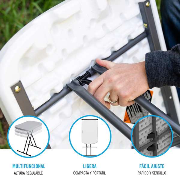 Lifetime Mesa Auxiliar Plegable Regulable 3 Posiciones 66x46xh61/71 cm