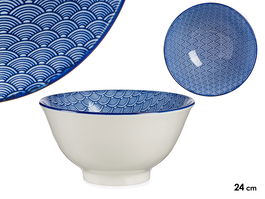 Vessia Bowl 16 cm Onda Japonesa Porcelana Azul y Blanco 500 ml (Set de 24)