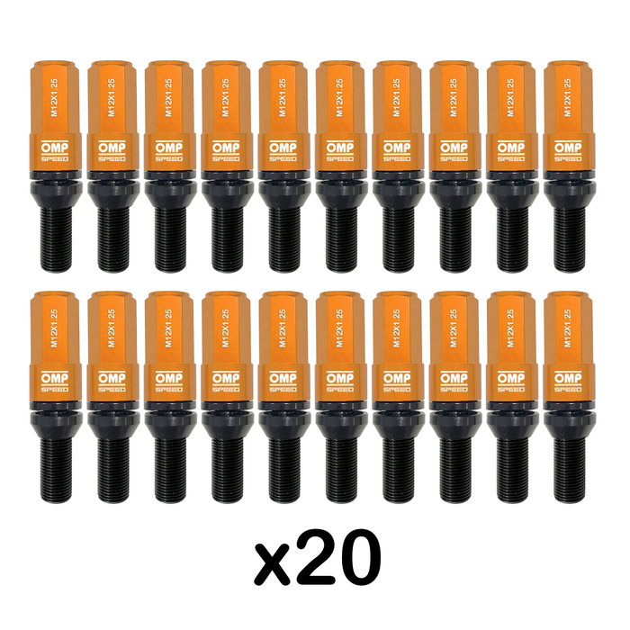 Omp Juego de 20 Tornillos Speed M12x1.25 Negro con Protector Naranja