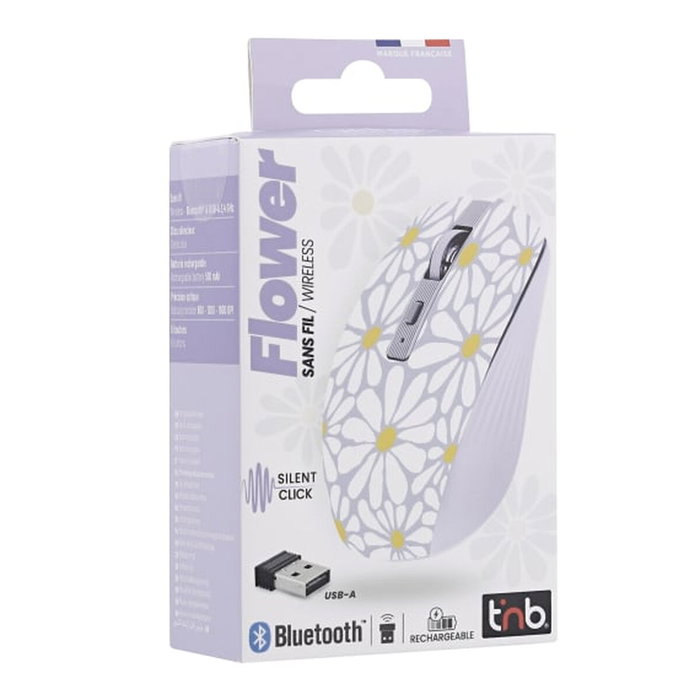 TNB FLOWER Ratón inalámbrico recargable con modo dual Bluetooth y USB-A