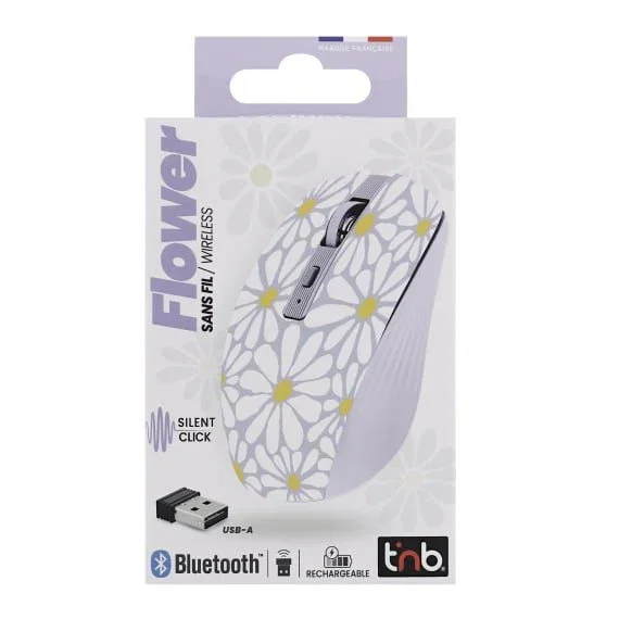TNB FLOWER Ratón inalámbrico recargable con modo dual Bluetooth y USB-A