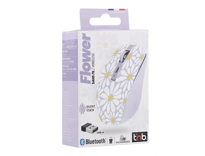 TNB FLOWER Ratón inalámbrico recargable con modo dual Bluetooth y USB-A