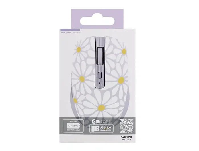 TNB FLOWER Ratón inalámbrico recargable con modo dual Bluetooth y USB-A