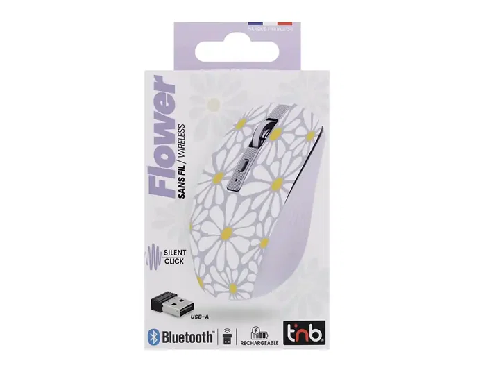 TNB FLOWER Ratón inalámbrico recargable con modo dual Bluetooth y USB-A