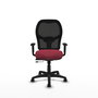 Silla de oficina Alocén con mecanismo Sincro/Traslack tapizada con Tela color Granate y malla color Negro. Equipada con lumbar 1D, Brazos 1D y Ruedas de nailon 50 mm