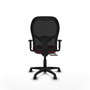 Silla de oficina Alocén con mecanismo Sincro/Traslack tapizada con Tela color Granate y malla color Negro. Equipada con lumbar 1D, Brazos 1D y Ruedas de nailon 50 mm