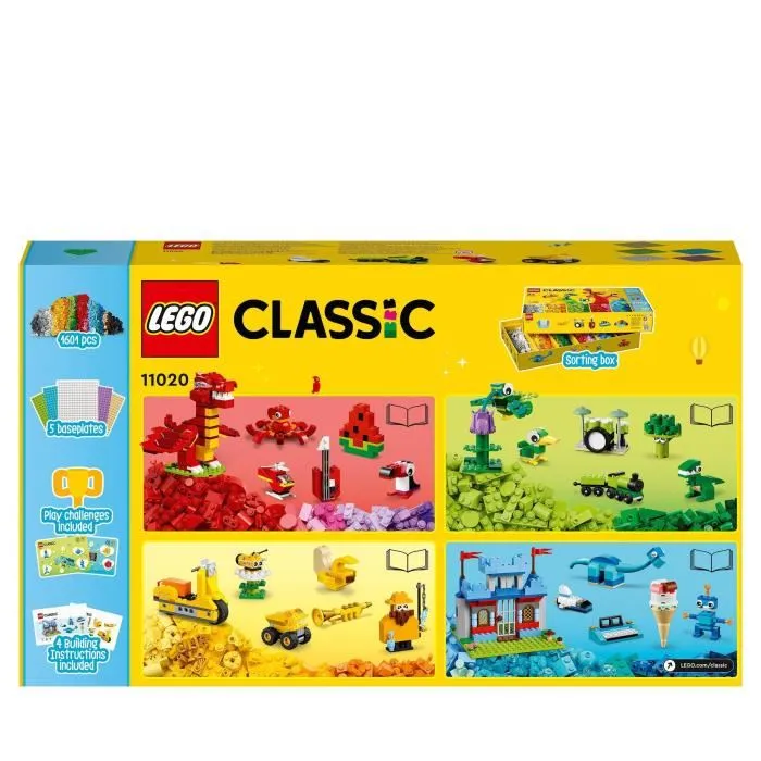 LEGO Classic 11020 Set de construcción, caja de ladrillos para crear un castillo, un tren, etc.