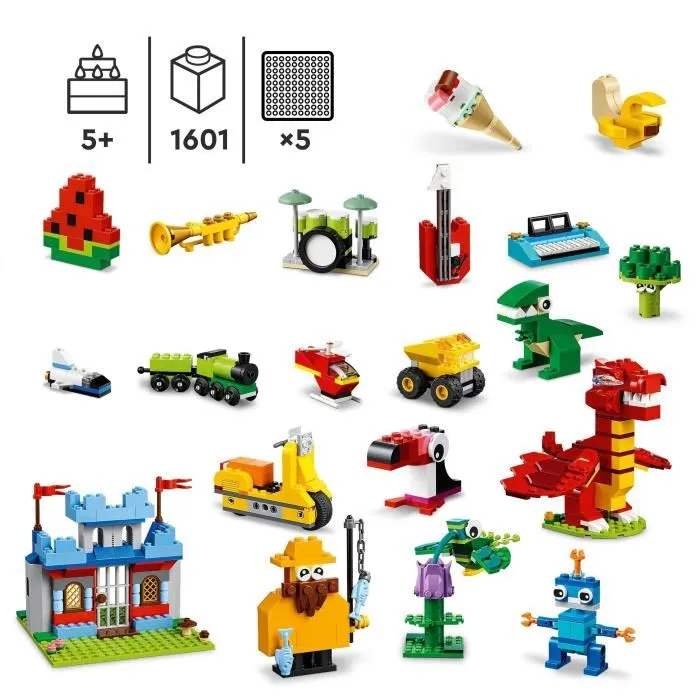 LEGO Classic 11020 Set de construcción, caja de ladrillos para crear un castillo, un tren, etc.