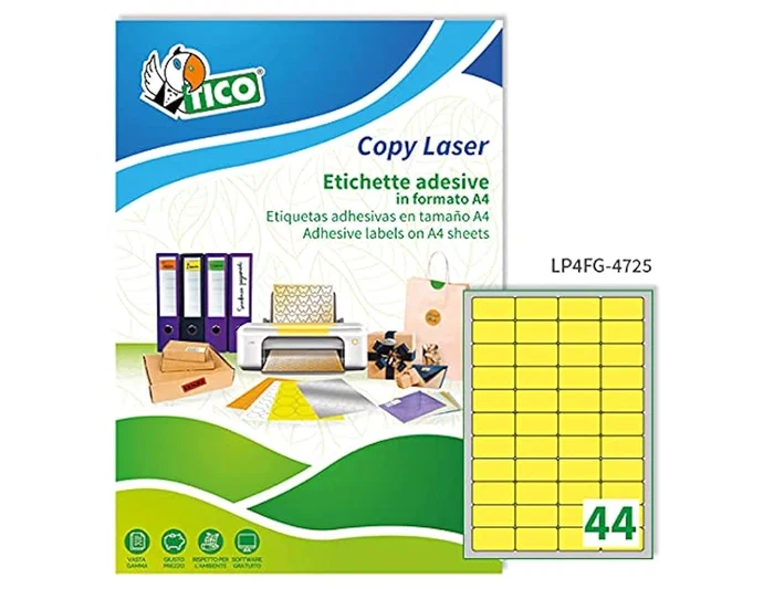 Avery Tico Etiquetas Adhesivas Amarillas Fluorescentes Permanentes para Láser/Inyección de Tinta/Fotocopia 47.5x25.5 mm Caja de 3080 Unidades