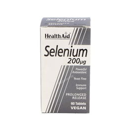 HEALTH AID Selenium 200Mcg 60 Comprimidos. Complemento Alimenticio con Selenio para Sistema Inmunitario, Cabello y Uñas. Apto Veganos