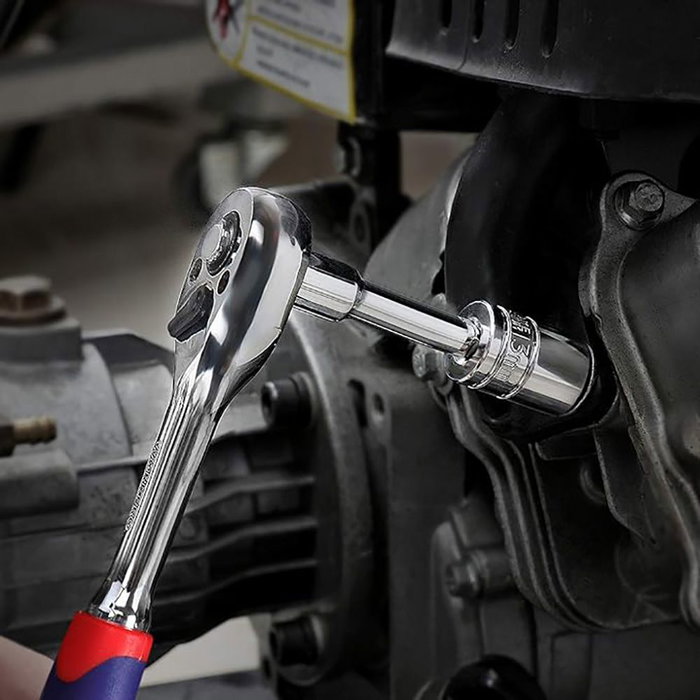 Workpro Juego de Llaves de Vaso 1/4" 14 Piezas, Vasos 4-13mm, con Carraca 72 Dientes y Barra Extensión, Color Azul y Rojo