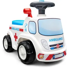 Falk Ambulancia correpasillos FAL3016200007012 con asiento abatible y volante con bocina, Rojo, A partir de 12 meses