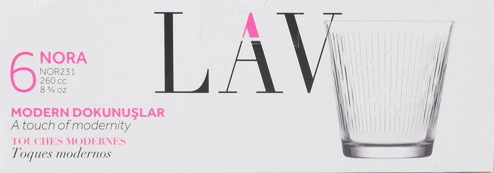 Lav Set 6 Vasos 255cc Nora - Vasos de Vidrio Transparentes para Agua, Zumos y Bebidas - 6 Piezas - Capacidad 255 ml por Vaso (8 Cajas)