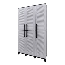 Art Plast Armario alto con estantes y portaescobas de polipropileno gris claro, 102 x 37 x 169 cm
