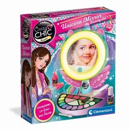 Clementoni 8005125188550 Espejo de Maquillaje Unicornio con Aro de Luz para Niñas - Juguete a partir de 7 años
