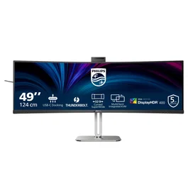 Philips 49B2U6903CH/00 Monitor Curvo SuperWide 49" Dual QHD 5120x1440 100Hz USB-C Thunderbolt 4, Webcam 5MP, Altavoces, HDR400, VA, Ajustable para Oficina