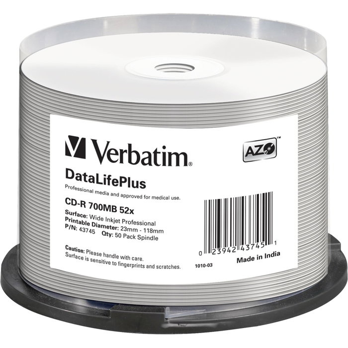 Verbatim CD-R 52x DataLifePlus 700MB 50pk Spindle Verbatim CD-R 52x DataLifePlus 700MB 50pk Spindle
