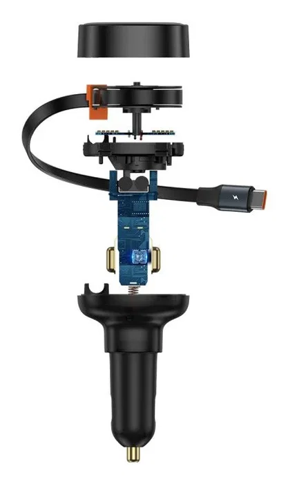 BASEUS Cargador de coche Enjoyment Pro con cable Type-C retráctil 60W Negro