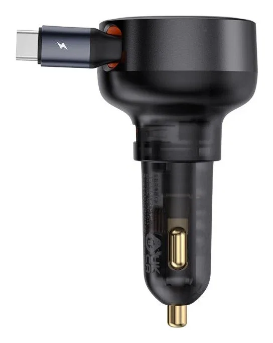 BASEUS Cargador de coche Enjoyment Pro con cable Type-C retráctil 60W Negro