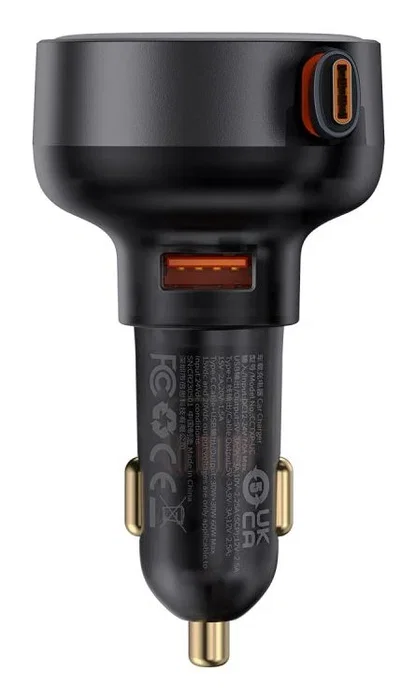 BASEUS Cargador de coche Enjoyment Pro con cable Type-C retráctil 60W Negro