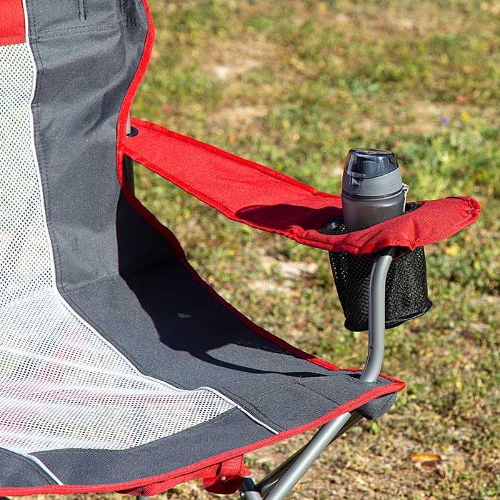 Aktive Silla plegable camping XL con posavasos, rojo y gris