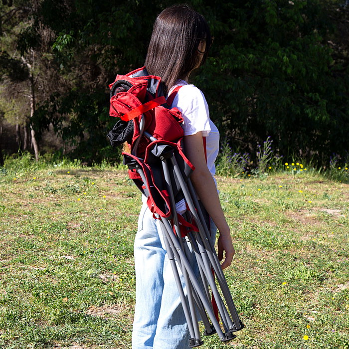Aktive Silla plegable camping XL con posavasos, rojo y gris
