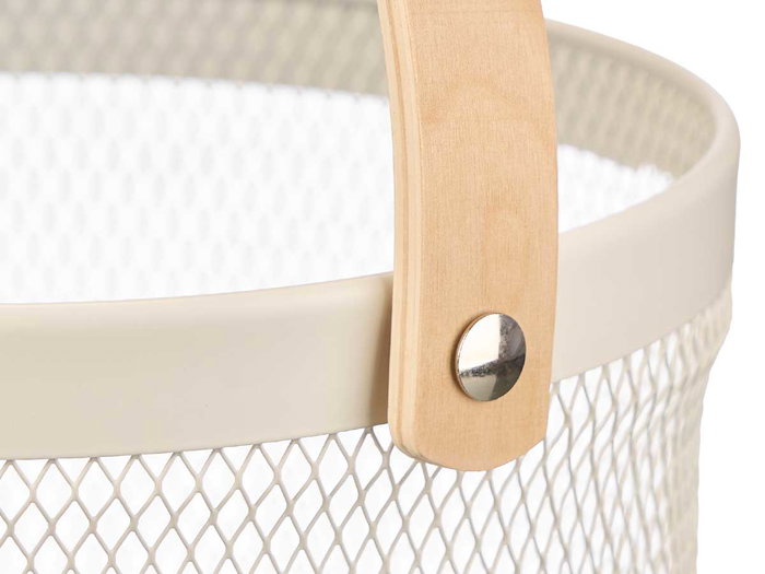 Kinvara Cesta Redonda con Asa, Color Crema, 28x20x27 cm, Material Metal y Madera (Set de 12)